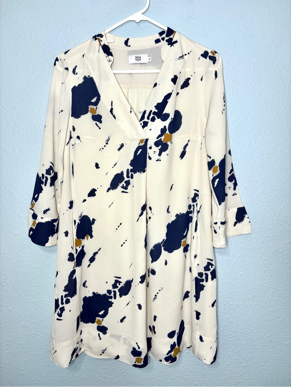 Noa Noa Caroline Tunic Dress Ivory Navy & Ochre Blotch Print 36 S Sandi Danish